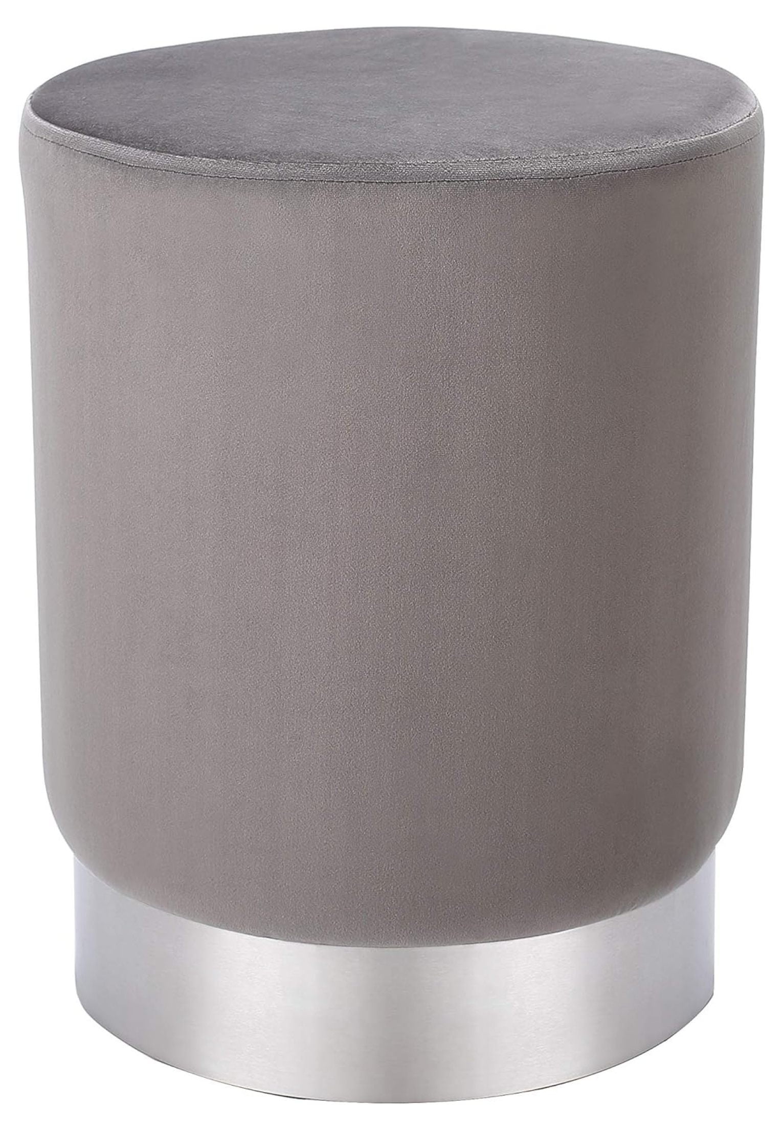 Gray Velvet Round Ottoman Foot Stool with Metal Base