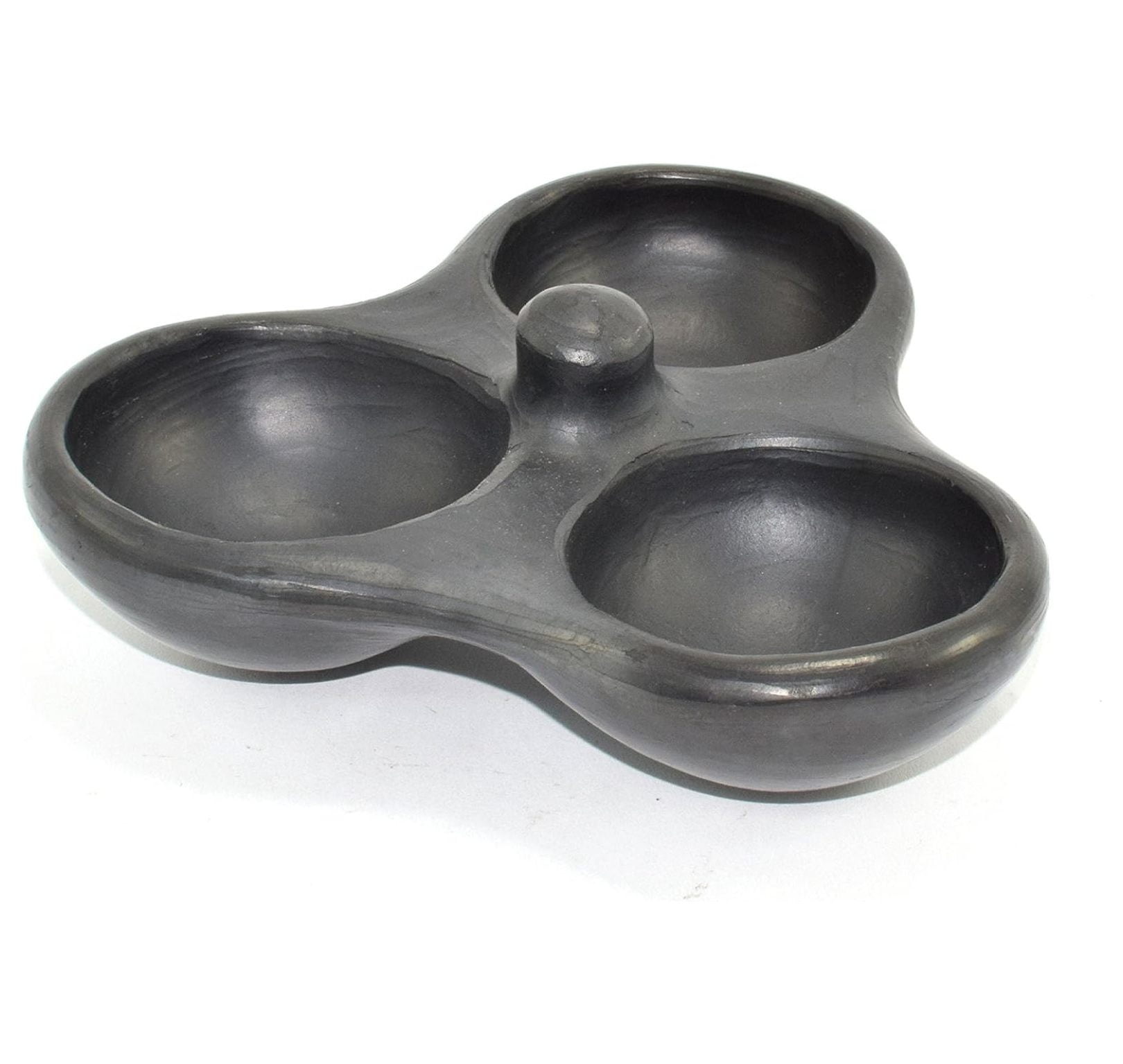 Handmade Black Clay Triple Condiment Dish