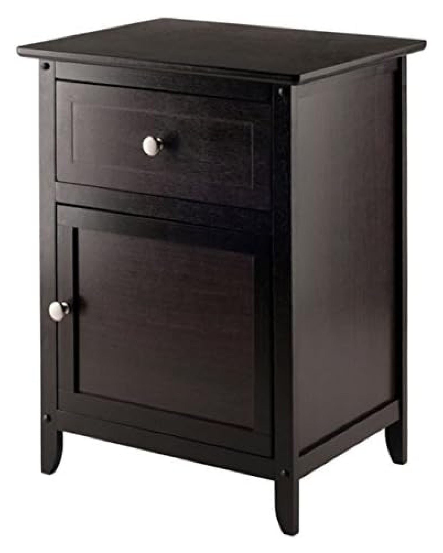 Espresso Transitional Wood Nightstand with Drawer and Cabinet