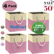 Werseon 12" x 12" Fabric Storage Cube Bins, 4 Pack Foldable Storage Cubes Organizer with Cotton Handles for Shelves Closet