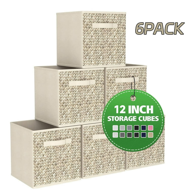 Werseon 12 inch Storage Cubes with Handle, Set of 6, Foldable Cube Storage Bins, Storage Boxes for Organizing Closet Bins-Beige, Size: 12 x 12 x 3.9
