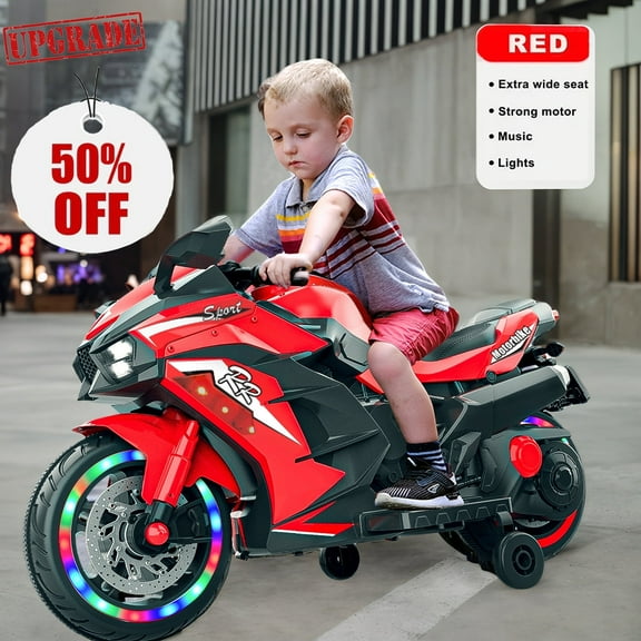 Werseon 12V Kids Ride on Motorcycle, Battery Powered Electric Motorcycle for Kids, Ride on Toy with LED Light Wheels, MP3, Bluetooth, Red