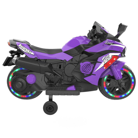 Werseon 12V Motorcycle Ride on Toy for Kids Ages 3+, Rechargeable Motorcycle with LED Light & Training Wheels, up to 90lbs, Dark Purple