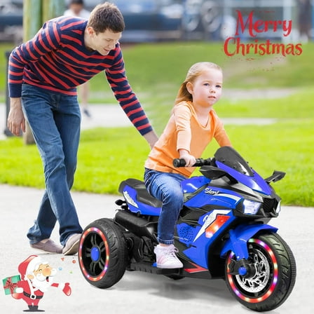 Werseon 12V Motorcycle Ride on Toy for Kids Ages 3+, Three Wheels Ride on Motorcycle with LED Light, up to 110lbs, Blue