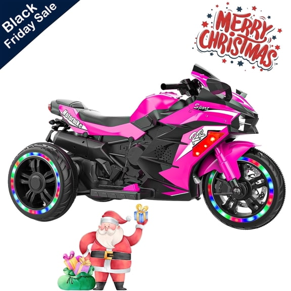 Werseon 12V Motorcycle Ride on Toy for Kids Ages 3+, Three Wheels Ride on Motorcycle with LED Light, up to 110lbs, Pink