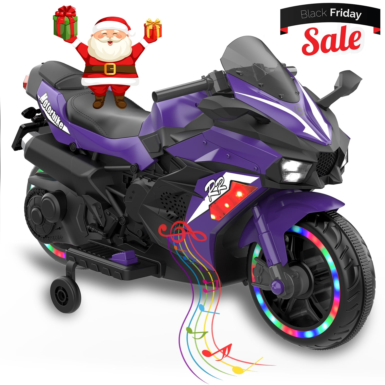Werseon 12V Motorcycle for Kids, Battery Powered Ride-on Toy with Lights, Sounds, Training Wheels, Bluetooth, Ages 3+, Deep Purple
