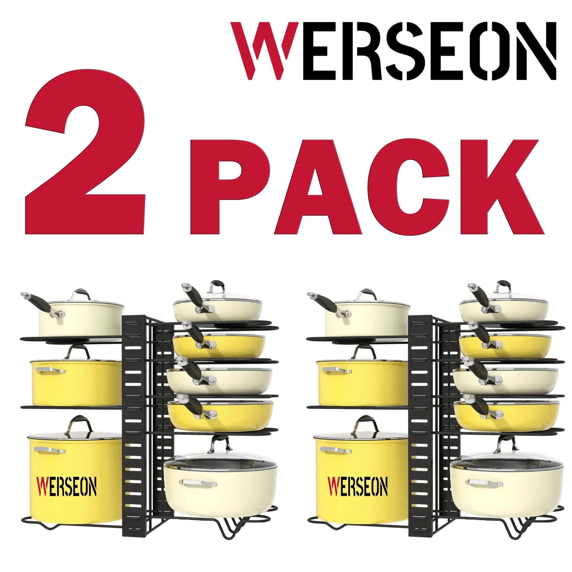 Pot & Pan Rack Werseon Pot and Pan Rack 8-Tier Adjustable Kitchen Organizer for Pots ...