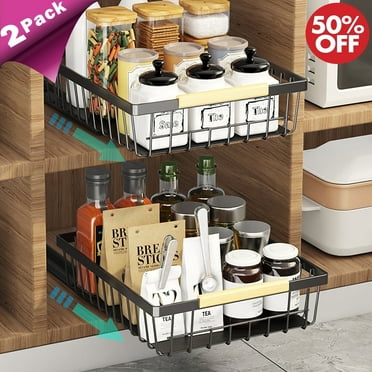 Werseon 2 Pack Slide Out Drawers for Cabinets, Pull Out Cabinet Organizer w/ Adhesive Nano Film, Pull-Out Spice Organizer for Kitchen Pantry