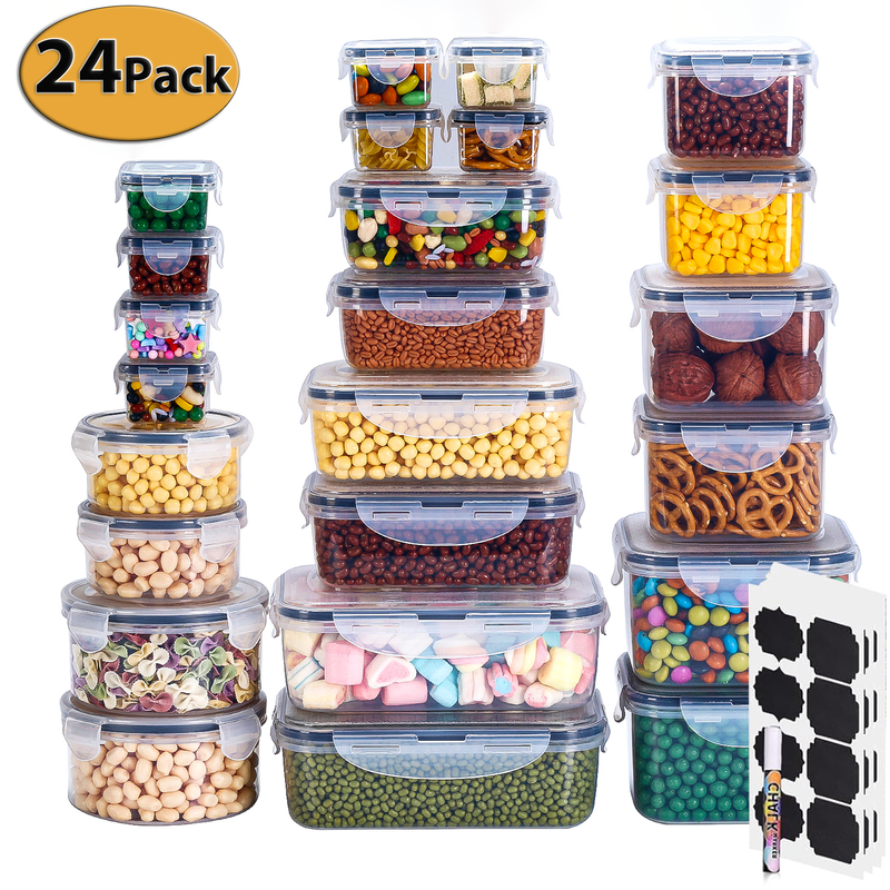 Werseon 24 Pack Airtight Food Storage Containers Set with Lids, Plastic Leak-proof Canisters for Cereal Flour Sugar,BPA Free Leak Proof Plastic Lunch Boxes(Labels & Marker) - Walmart.com