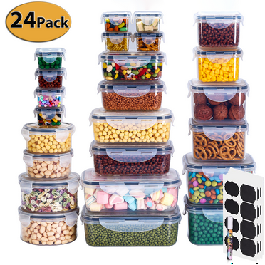 Werseon 24 Pack Airtight Food Storage Containers Set with Lids, Plastic Leak-proof Canisters for Cereal Flour Sugar,BPA Free Leak Proof Plastic Lunch Boxes(Labels & Marker)
