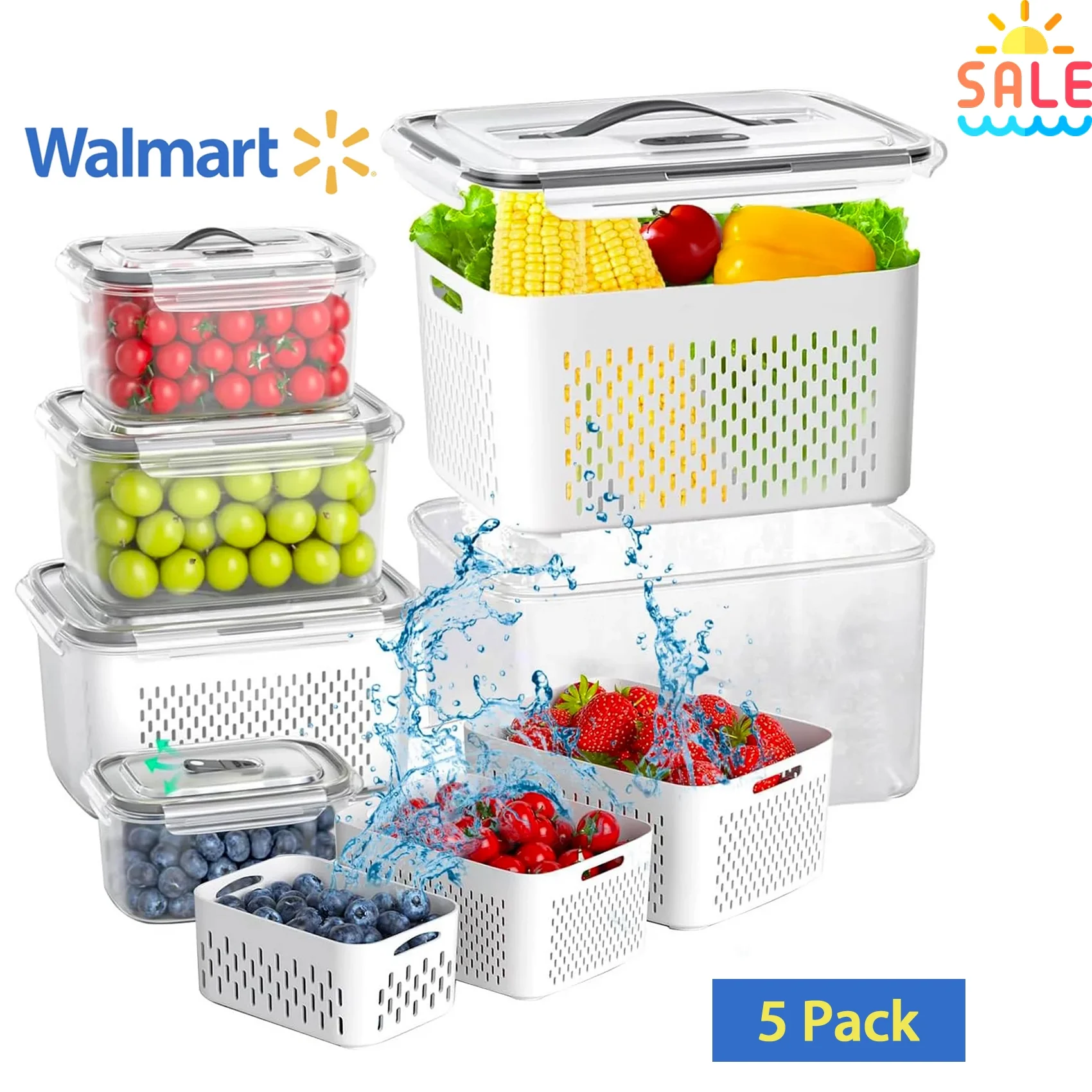 Werseon 10 PCS Fruit Storage Containers for Fridge, 5 Size Food Containers for Refrigerator Organizers Bins with Colander Set, Vegetable Storage Bins with Lids and Handle,16L - Walmart.com