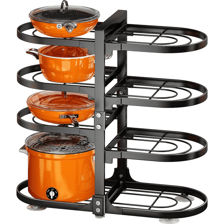 LeeWent Pots and Pans Organizer for Cabinet with 2 Hooks, Adjustable Pot  and Pan Organizer Rack for Cabinet 8 Tiers Durable Steel Construction Pot