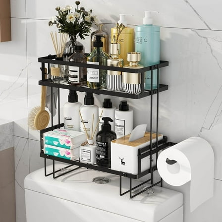 Werseon Bathroom Organizer Two-Tier Metal Shelves over The Toilet Storage Shelf Black
