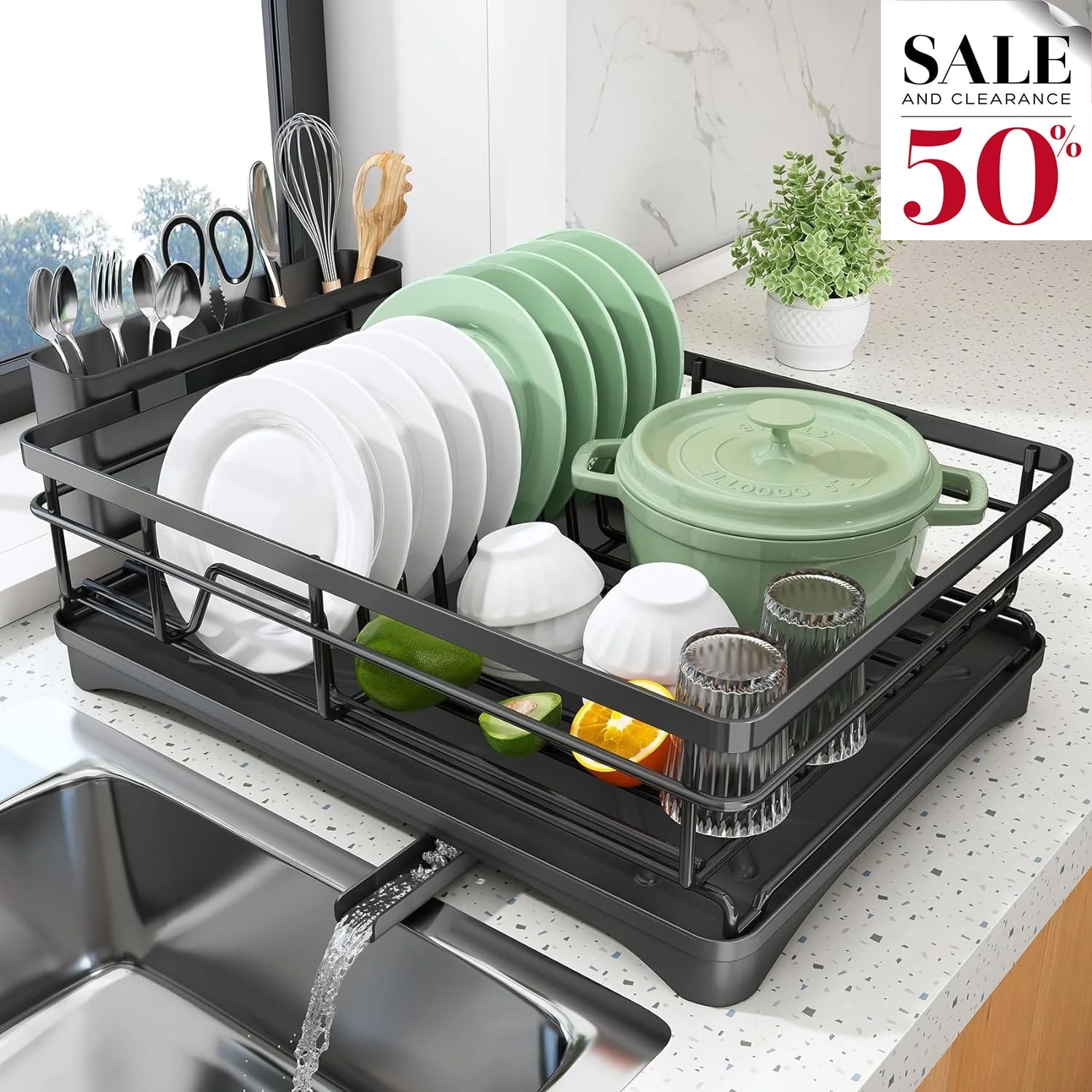Werseon Dish Drying Rack, Stainless Steel Dish Rack for Sink, Large Dish Rack with Drainboard,Rustproof Dish Drainer with Utensil Holder for Kitchen,Black - Walmart.com