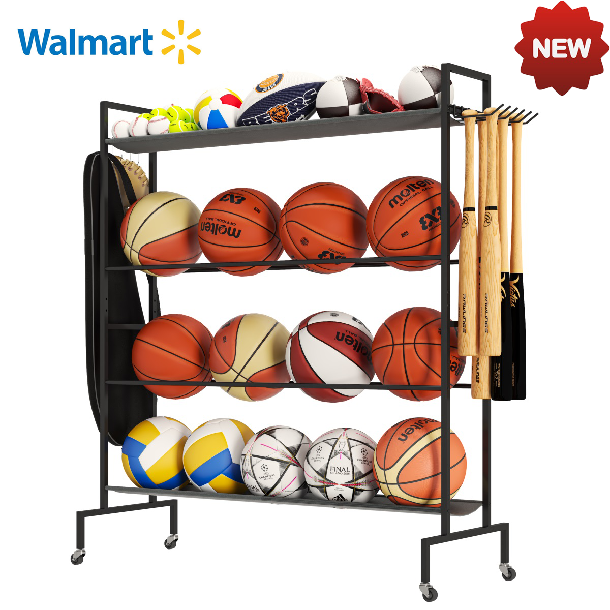 Trigon Sports Lockable Ball Storage Cart, Ball Holder, Basketball Rack