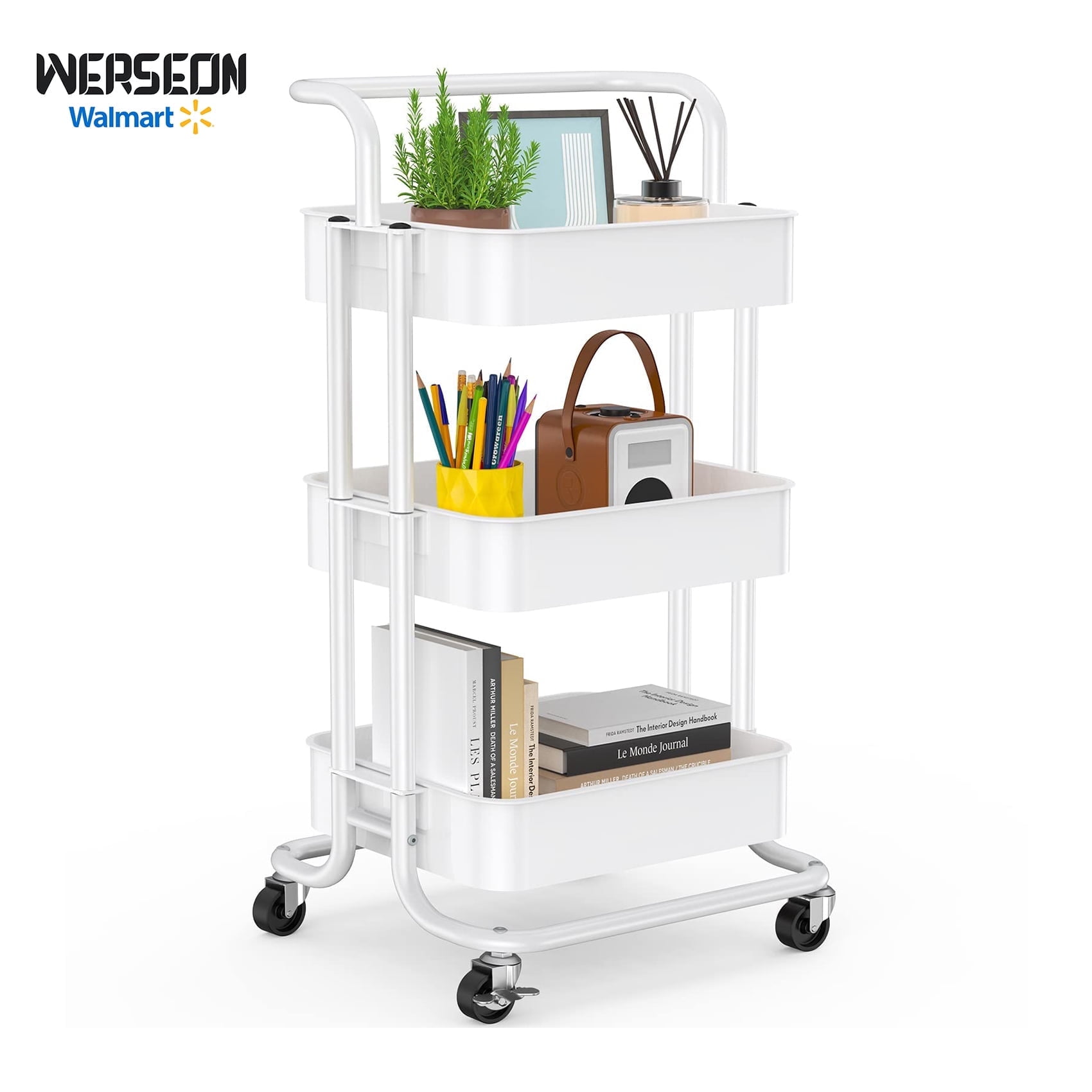 Werseon Metal Rolling Carts with Wheels, Bathroom Cart Organizer Cart, Rolling Metal Organization Cart with Handle