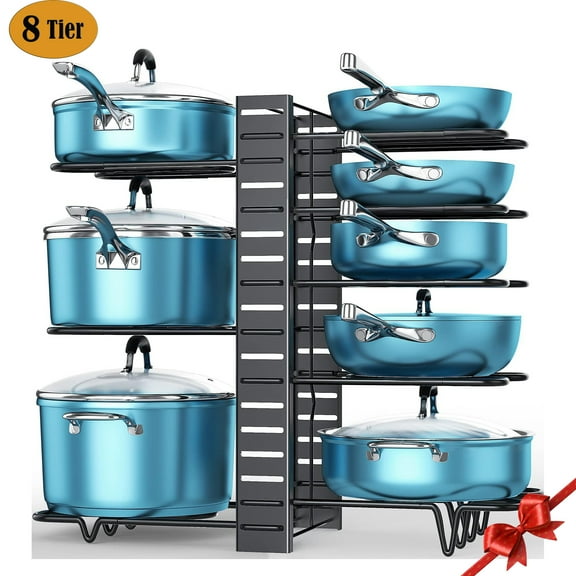 Werseon Pot Organizer Rack 8 Tiers Pots and Pans Organizer, Pot Lid Organizer for Kitchen Cabinet Cookware Organizers and Storage,Upgraded