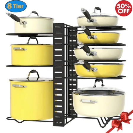 Werseon Pot Organizer Rack 8 Tiers Pots and Pans Organizer, Pot Lid Organizer for Kitchen Cabinet Cookware Organizers and Storage,Upgraded