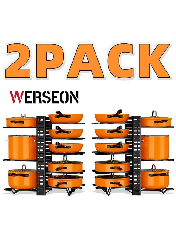 Werseon Pot and Pan Rack, Pot Rack Organizers, 2 Pack Kitchen Organization & Storage Rack, Adjustable Pot Lid Holders & Pan Rack