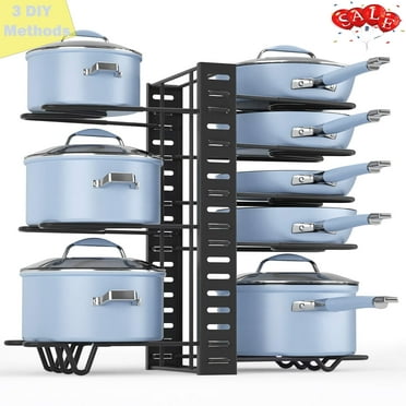 Werseon Pots and Pans Rack under Cabinet, 8-Tier Pots and Pans Organizer, Pots and Lids Storage,Kitchen Cookware Sets Organizers and Storage, Adjustable Pan Rack Organizer