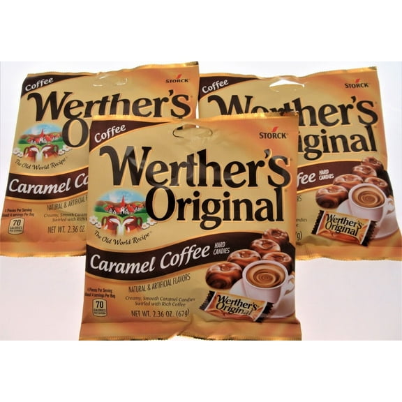 Werther's Original Caramel Coffee 2.36oz Bags Brown Werthers Candies Lot of 3