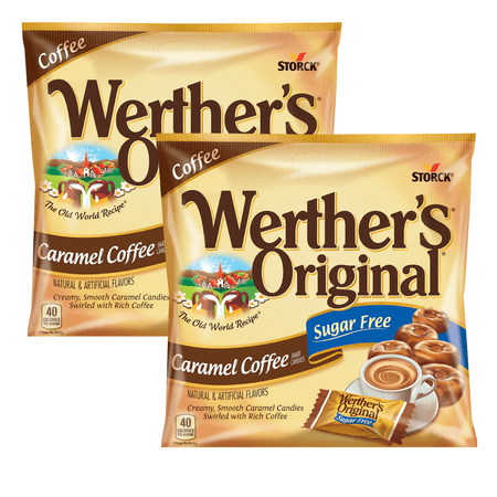 Werther's Original Caramels Coffee, Sugar-Free Made with Real Caramel & Fresh Cream, Smooth Melt in your Mouth for Snacks, Halloween trick or Treats Goodie Bag Filler Party Favors 1.46 oz. Pack of 2