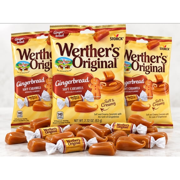 Werther's Original Gingerbread Soft Caramels, Soft & Creamy, 3 Pack, 2.22 oz.