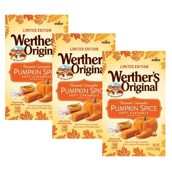 Werther's Original Harvest Pumpkin Spice Caramel Soft Candy - Soft and Creamy, Individually Wrapped, Perfect for Sharing, Delicious Fall Flavor, Old World Recipe - 8.75 Oz Bag Pack of 3