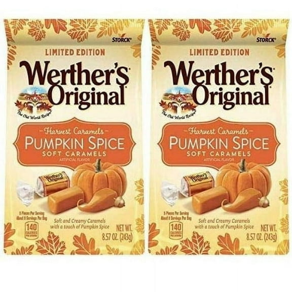 Werther's Original Pumpkin Spice Soft Caramels 8.57 Oz Pack of 2. Fall Harvest Caramels