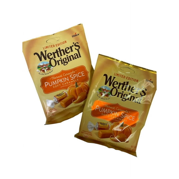Werther's Original Seasonal Limited Edition Harvest Caramels Pumpkin Spice Soft Caramels Set of 2 Packs 2.22 oz