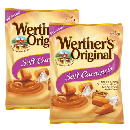 Werther's Original Soft Caramels, Made with Real Caramel & Fresh Cream, Smooth Melt in your Mouth for Snacks, Halloween trick or Treats Goodie Bag Filler Party Favors 2.2 oz. Pack of 2