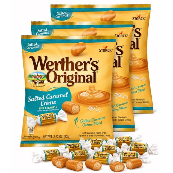 Werther's Original Soft Salted Caramels, Individually Wrapped Candies, 2.22 Ounces (Pack of 3)