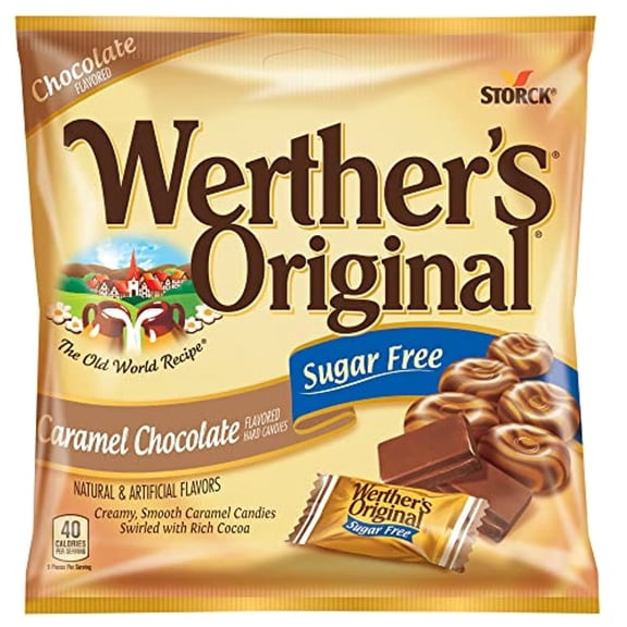 Werthers Original Hard Sugar Free Caramel Chocolate Candy, 2.35 Oz Bags (Pack Of 12)