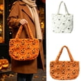 thumbnail image 1 of Werulen 2Pcs Halloween Pumpkin Tote Bag, Cute Fuzzy Orange Handbag, Soft Plush Shoulder Shopping Bag, Reusable Halloween Treat Carrier, Festive Pumpkin Themed Tote, 1 of 9