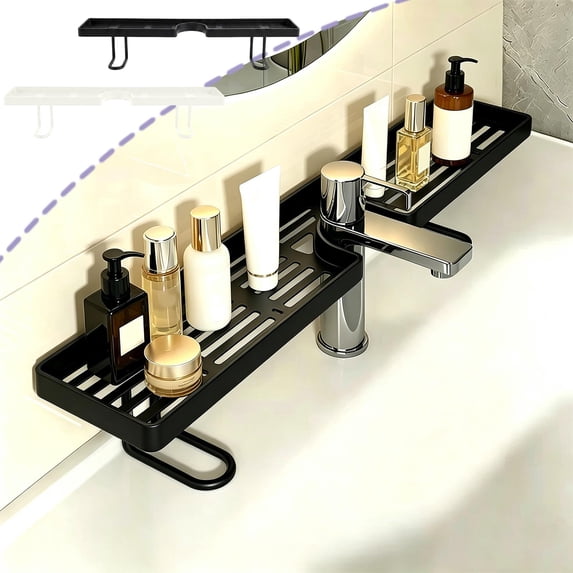 Werulen 2Pcs Kitchen Sink Faucet Caddy Organizer, Over Sink Storage Rack for Bathroom Countertop, Space Saving Sponge Holder Kitchen, Stove Top Utensil Caddy Sink, Bathroom Sink Accessory Storage
