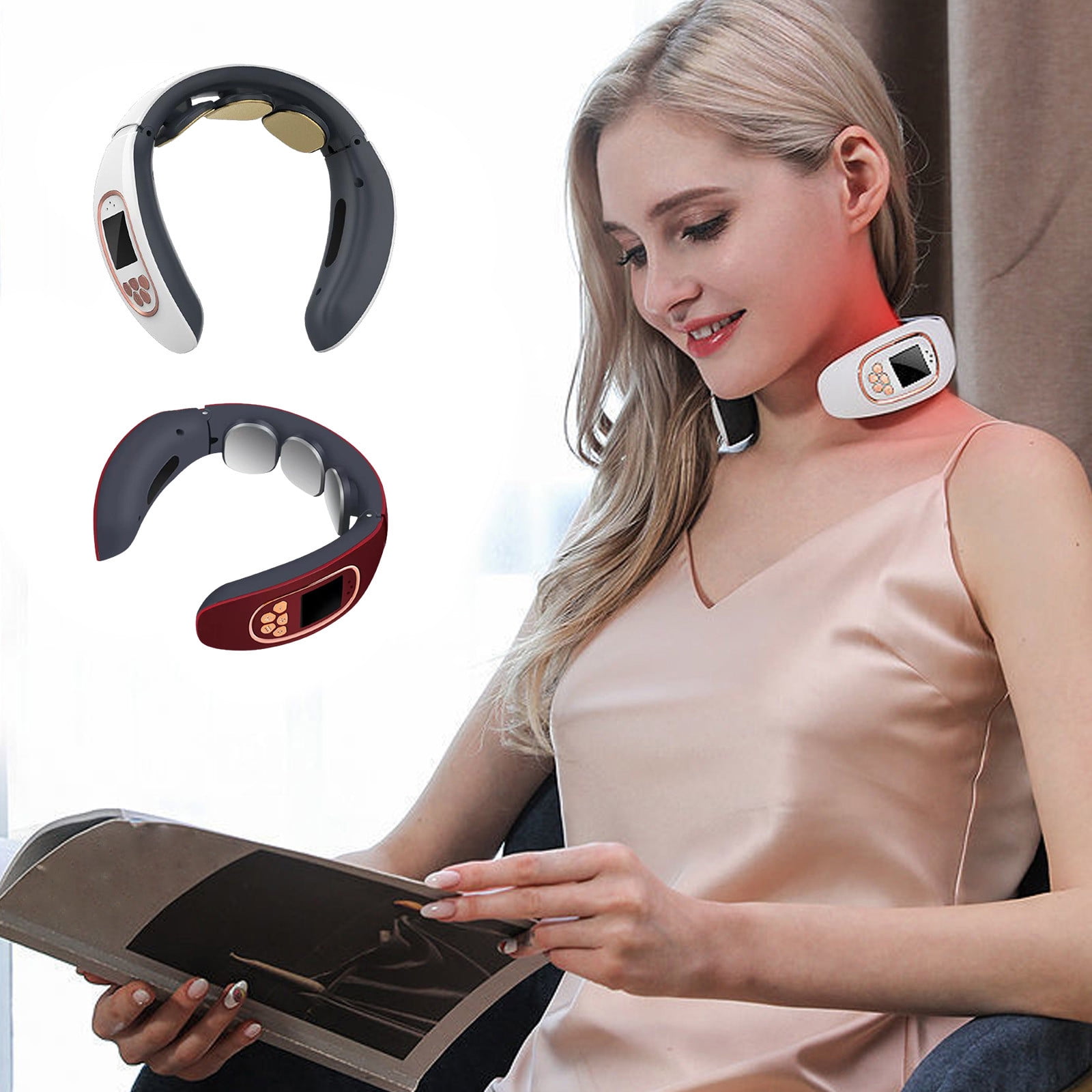 Werulen 2Pcs Neck Massager With Heat 4 Modes 15 Temperature Levels, Portable Electric Cervical Massage Device, Rechargeable Pain Relief for Shoulder Back, Holiday Gift for Partner Parents Office