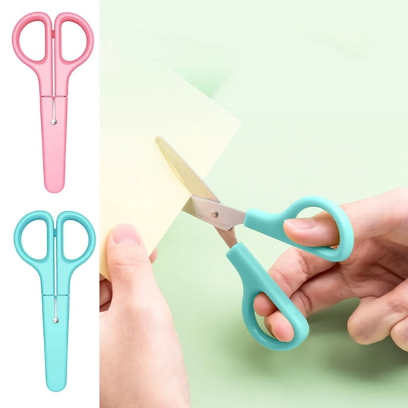 Werulen 2Pcs Stainless Steel Safety Scissors Blunt Tip, Small Scissors for Home Art Activities, Scissors with Protective Cover, Safety Scissors, Handheld Mini Scissors