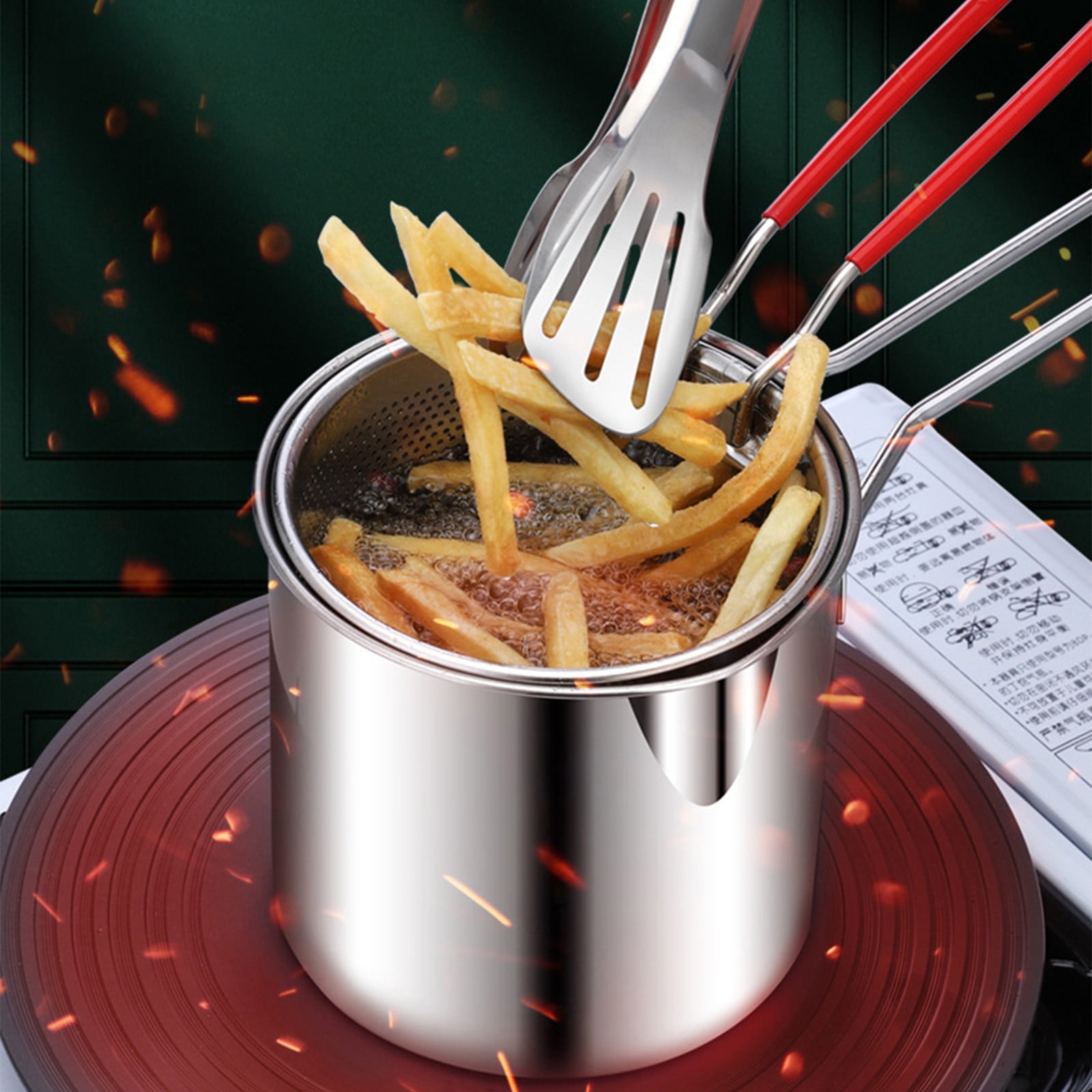 Werulen 304 Stainless Steel Hot Oil Pot Clearance Multi-function Mini 304 Stainless Steel Hot Oil Pot, Mini Oil-saving Artifact With Filter, Three-in-one Frying Set (deep Pot + Matching Slip