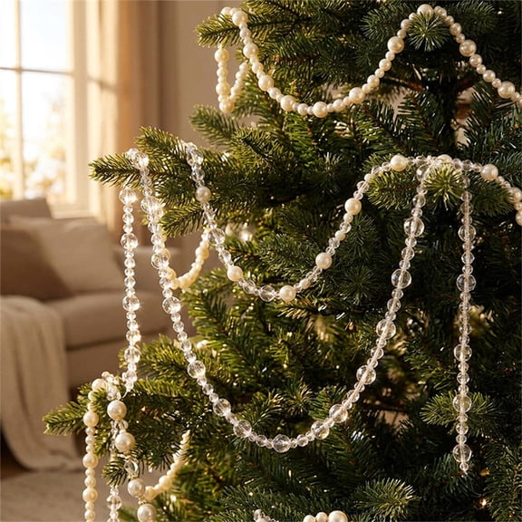 Werulen 3Pcs Glossy Pearl Bead Continuous Garland, Christmas Tree Mantel Window Styling, Bead Strand, Xmas Garland, Holiday Hanging Accent
