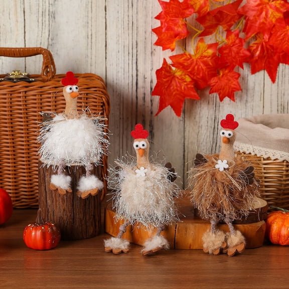 Werulen 3Pcs Thanksgiving Turkey Handmade Doll Ornament, Fall Harvest Festival Decor for Home Tabletop Mantel, Thanksgiving Doll, Turkey Figurine, Harvest Decor