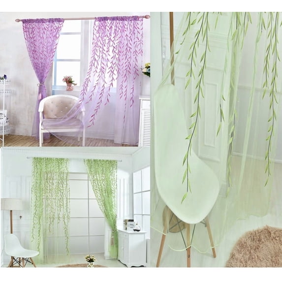 Werulen 3Pcs Voile Window Curtains Sheer Panel Drapes, 100x200cm 100x270cm Polyester Pastoral Style, Living Room Bedroom Door Curtain, Light Filtering Privacy Window Treatment
