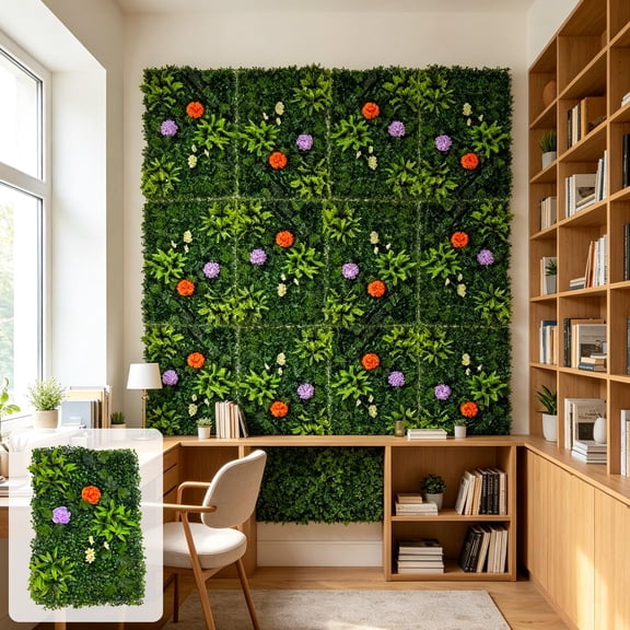 Werulen 40x60cm Retractable Artificial Garden Wall, Faux Foliage Privacy Barrier, Balcony Patio Yard Decor, Outdoor Greenery Screening, Home Exterior Ornament