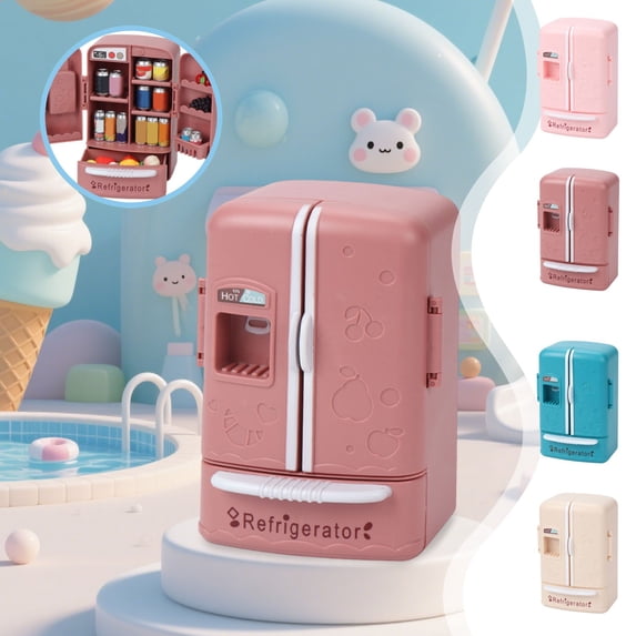 Werulen 4Pcs Miniature RefrigeratorToyDollhouse Kitchen Accessory, :12 Scale Mini Fridge with Removable Shelves Realistic Food Play Set, DIY Scene Decoration for Doll House,KidsKitchenToy