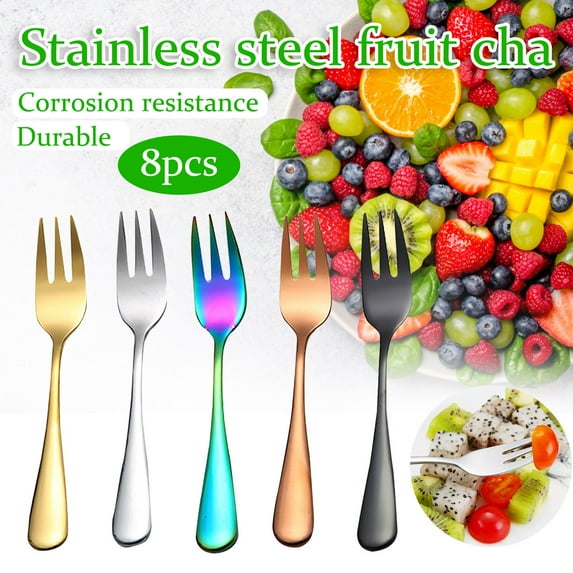 Werulen 4Pcs Stainless Steel Dessert Forks 8PC, 18/10 Mini Forks for Fruit Cake Ice Cream, Colorful Party Dessert Utensils, Elegant Appetizer Cocktail Forks for Home Kitchen Dining