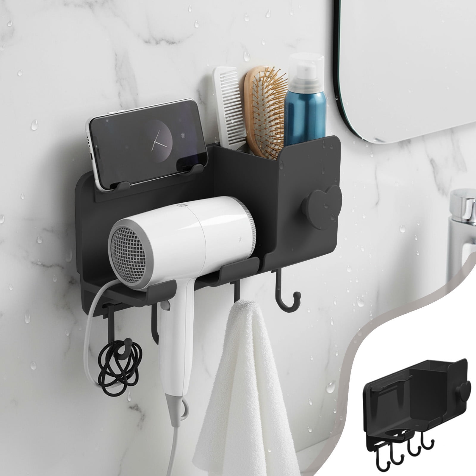 Werulen Under $5 ! Hair Dryer Storage Organizer with Shelf and Hooks ...