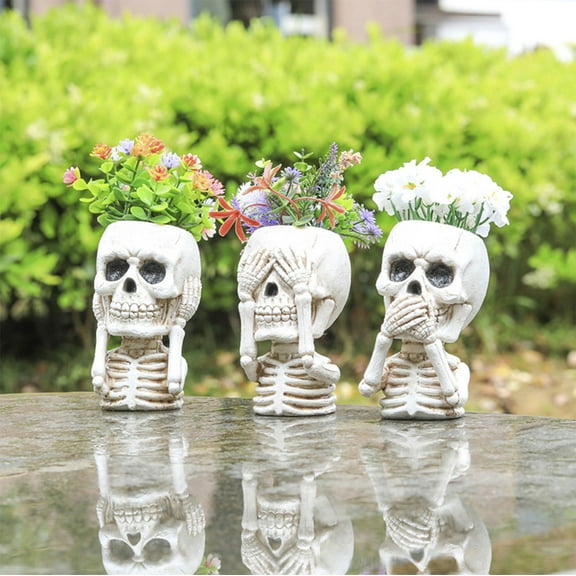 Werulen Under $5 ! Halloween Planter Pot Decor Skeleton Flower Planter Pot Cute Skull Bucket Vase Skull Candy Bowl Gothic Ornaments for Home Indoor Outdoor Garden