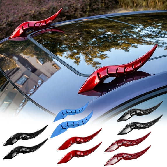 Werulen 5Pcs 2Pcs Car Roof Devil Horns Decoration, Carbon Fiber Style Exterior Sticker, Dragon Horn Vehicle Roof Ornament, Sporty Car Exterior Accessory, Eye Catching Auto Roof Decal
