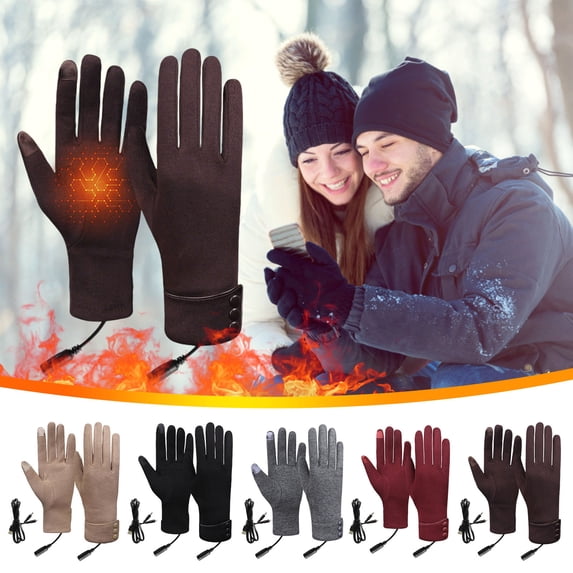 Werulen 5Pcs USB Heated Gloves for Cycling, Rechargeable Battery Powered Winter Gloves, Thermal Insulated Driving Gloves for Motorcycle Skiing, Electric Heating Gloves Outdoor Sports Cold Weather