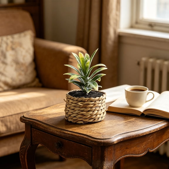Werulen Artificial Pineapple Foliage Plant,Realistic Visual Decorative Style,Home Kitchen Desktop Shelf Decor,Table Countertop Indoor Ornament,Woven Basket Artificial Greenery Plant