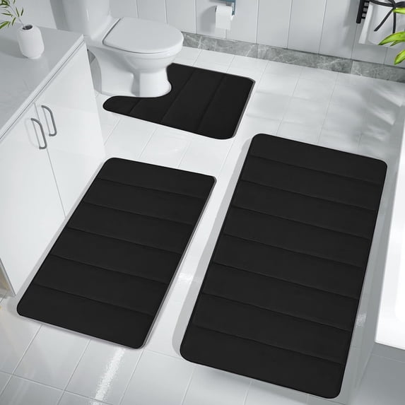 Werulen Bathroom Rug Set 3-Piece Foam Bath Mat, Soft Absorbent Non-Slip Toilet Mats, Machine Washable Quick-Dry Bathroom Floor Mat for Shower Tub Safety